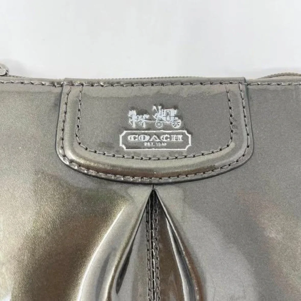 Coach Madison Patent Leather Wristlet Pewter Metallic Gray w/Hangtag Y2K